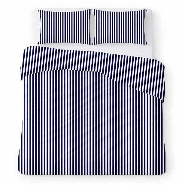 Povlečení bavlněné 160x200 bílé s modrými pruhy, klasické Cotton Home