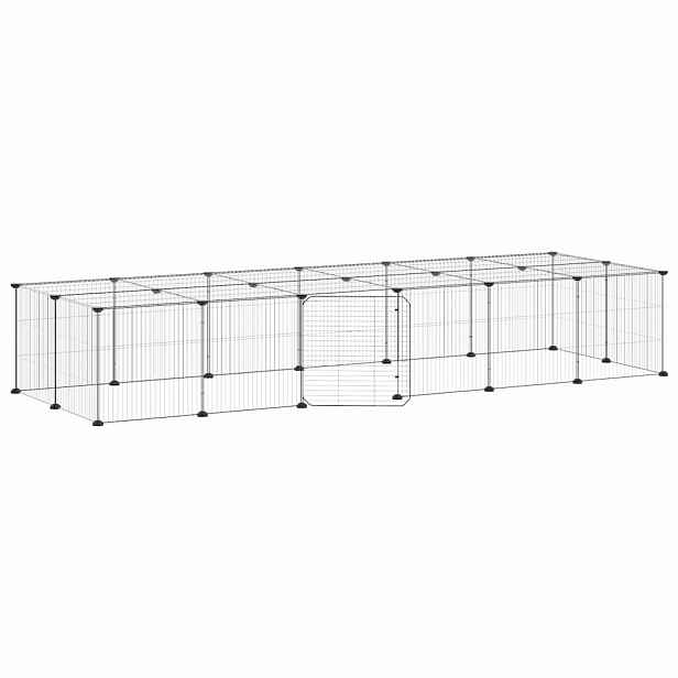vidaXL 28panelová ohrádka pro zvířata s dvířky černá 210 x 70 x 35 cm ocel