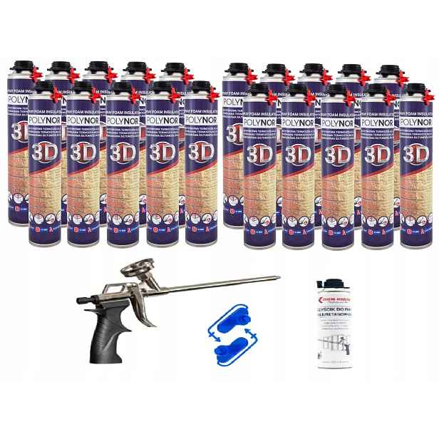 Pur Stříkací Pěna Polynor 3D Sada 20 x 850 ml s pistolí