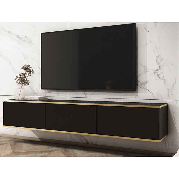 Závěsná TV skříňka Orfeo, 175 cm, černá/zlatá
