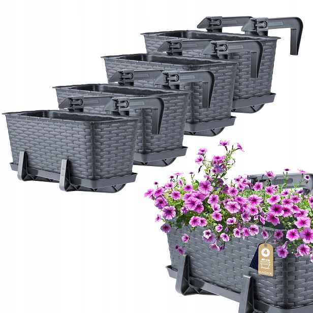 Balkonový Truhlík 40 cm Květináč Květináč Podstavec Úchytky 4 ks