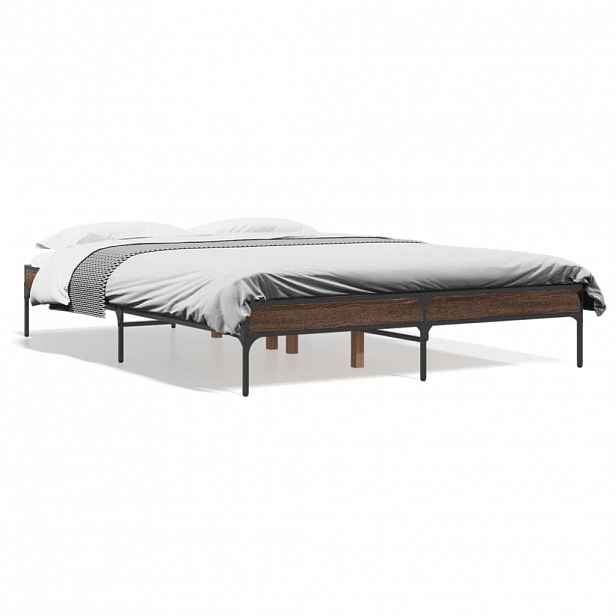 vidaXL Rám postele hnědý dub 120 x 200 cm kompozitní dřevo a kov