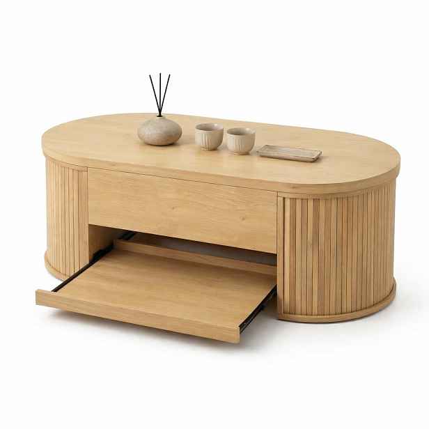 CHICFURN ZVEDACÍ KONFERENČNÍ STOLEK 110 × 55,5 × 40 cm v přírodní barvě s výsuvnou policí z MDF