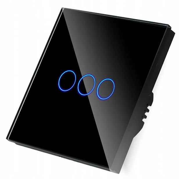 Dotykový Spínač Světla Trojitý Černý Skleněný DC Smart Home Bez N