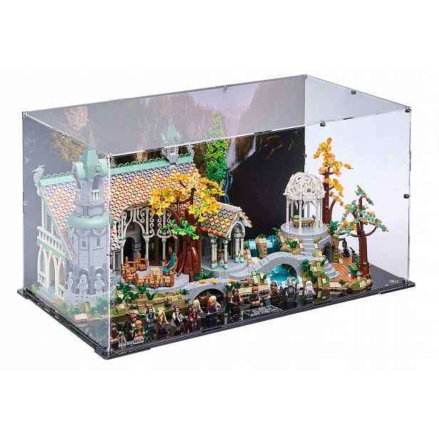 Vitrína s pozadím BlackedBrick pro Lego 10316 Icons Pán prstenů Rivendell