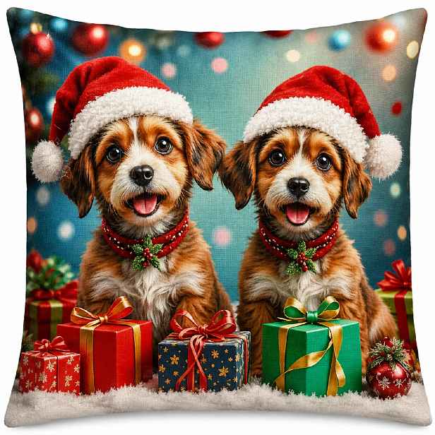 Vánoční povlak na polštář s 3D aplikací CHRISTMAS FRIENDS 40x40 cm