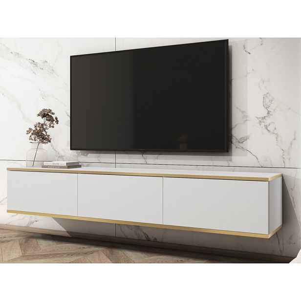 Závěsná TV skříňka Orfeo, 175 cm, bílá/zlatá