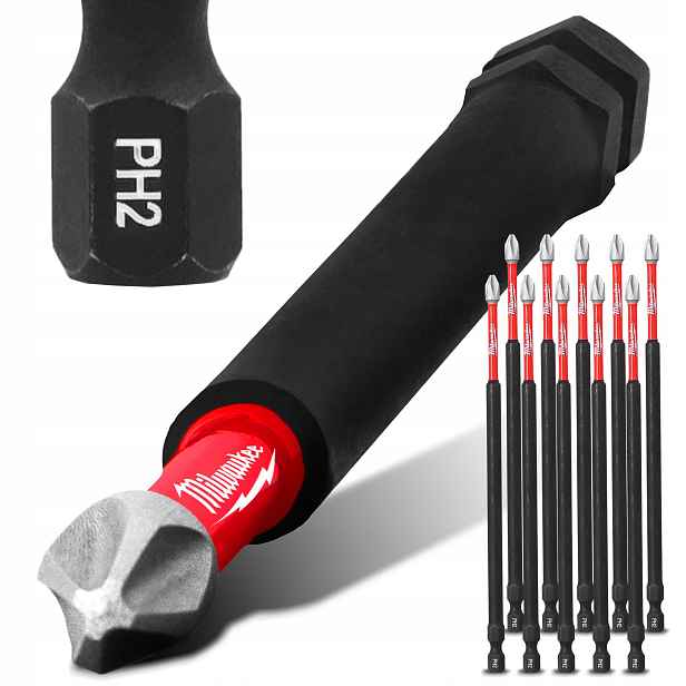 10x Nárazový bit Milwaukee PH2 150 mm Magnetická Koncovka Šroubováku Phi V8-P