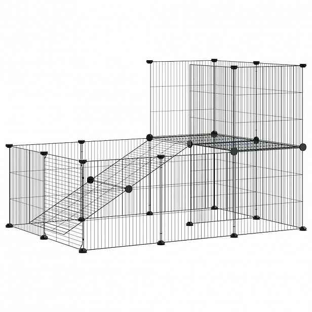 vidaXL 20panelová ohrádka pro zvířata s dvířky černá 105 x 70 x 70 cm ocel