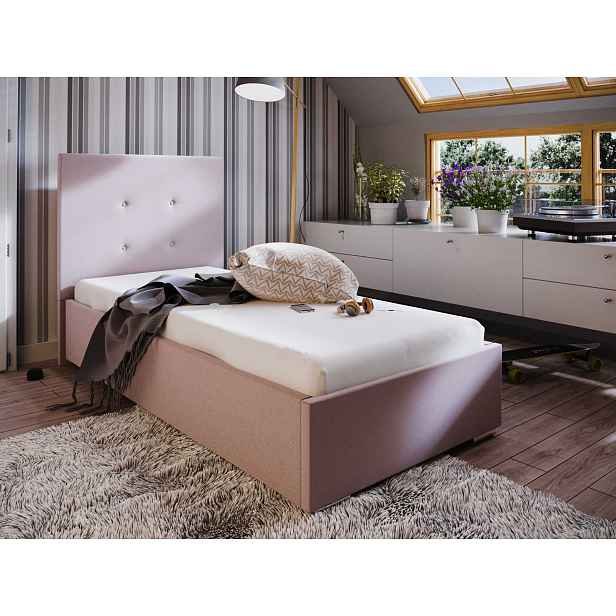 Čalouněná postel SOFIE 90x200 cm, růžová látka