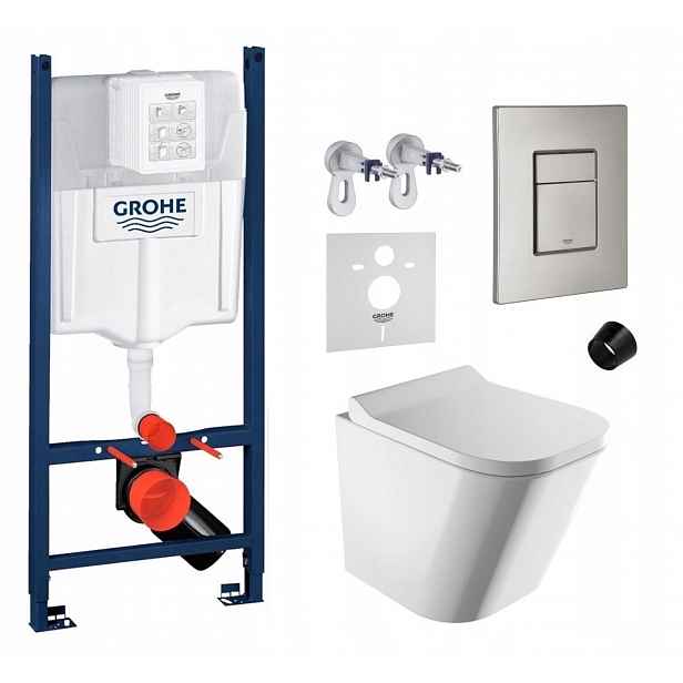 Sada Wc Grohe s mísou Wc Fontana a tlačítkem nerezová ocel matná