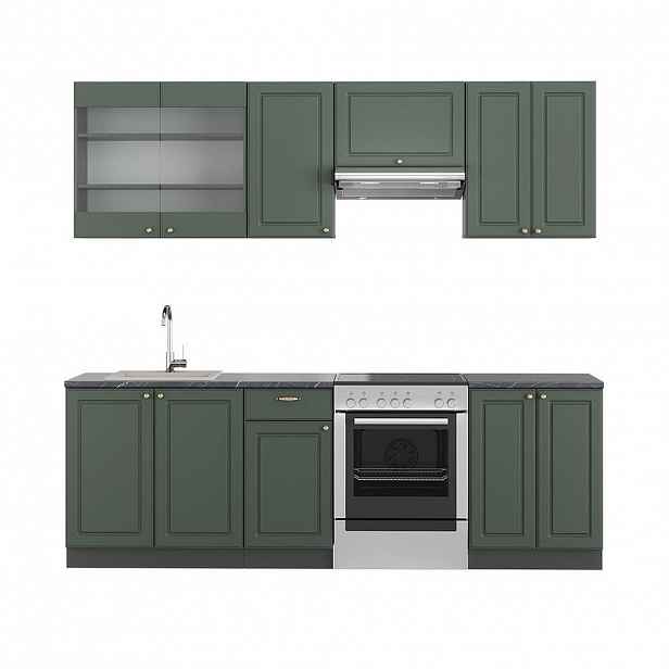 Vicco KUCHYŇSKÝ KOUT Fame-Line Zeleno-zlatá Country House/Anthracite 240 cm bez pracovní desky
