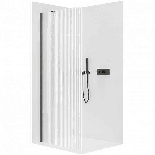 Sprchová zástěna Walk-in Onyx Y L/P - 8 mm - černá matná, rýhované sklo - 90x200 cm