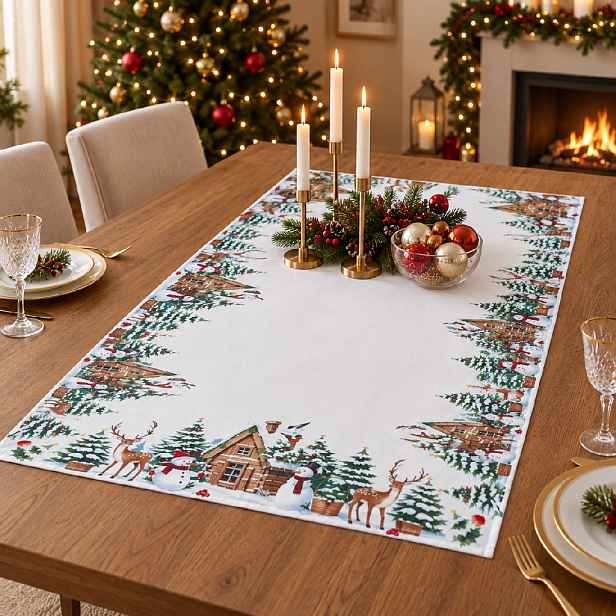 Vánoční běhoun na stůl CHRISTMAS WOOD 60x120 cm