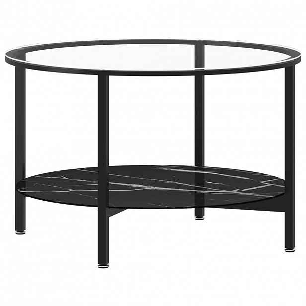 vidaXL Čajový stolek černý a černý mramor 70 cm tvrzené sklo