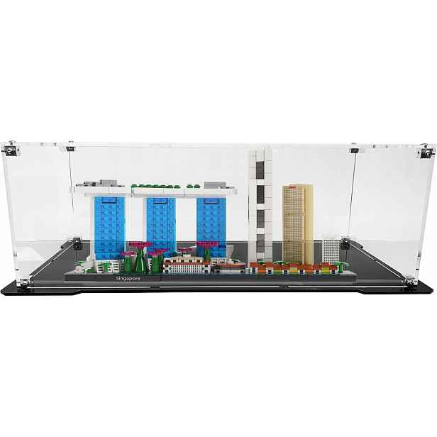 Vitrína s černou základnou pro stavebnici Lego 21057 Architecture Singapur