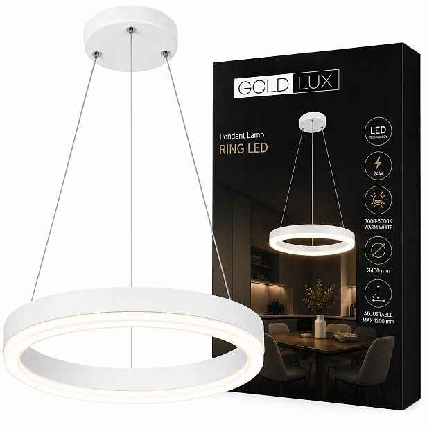 Závěsná Led stropní lampa Ring Moderní lustr 9W 600lm 3000K Bílá