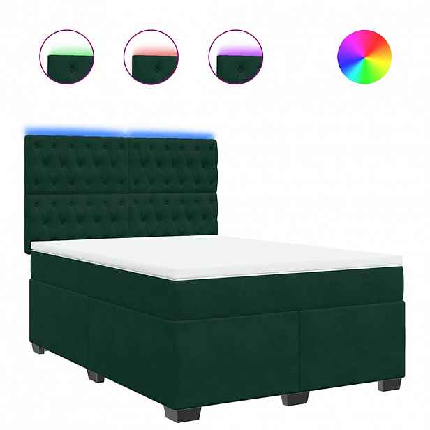 vidaXL Box spring postel s matrací tmavě zelená 140x190 cm samet