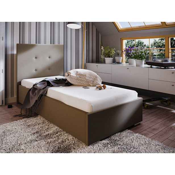Čalouněná postel SOFIE 90x200 cm, hnědá látka