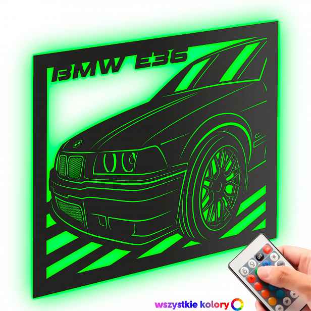 Dřevěný 3D obraz Bmw E36 Nástěnná Dekorace Dárek Noční Lampa Led XL