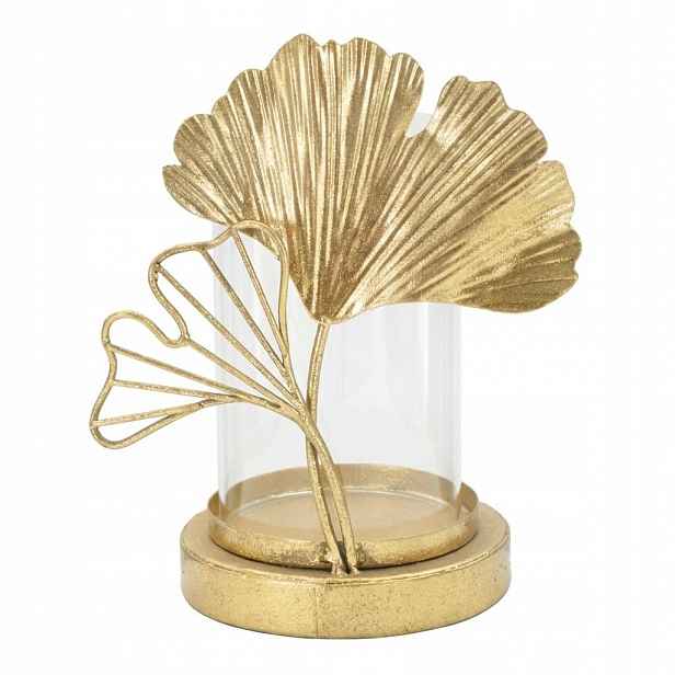 Kovový svícen Leaf, motiv listu, zlatý, 17x12x21 cm