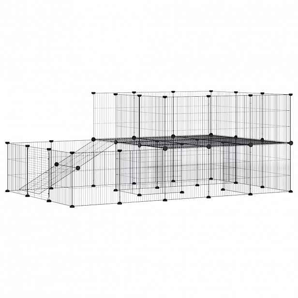 vidaXL 44panelová ohrádka pro zvířata s dvířky černá 175 x 105 x 70 cm ocel