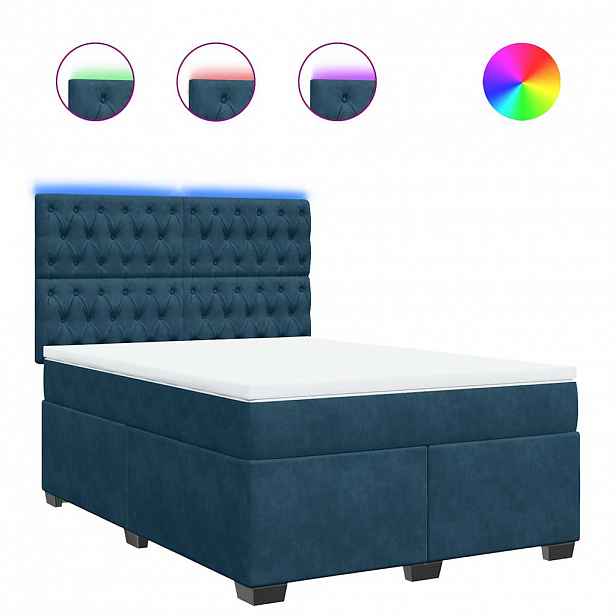 vidaXL Box spring postel s matrací modrá 140 x 190 cm samet