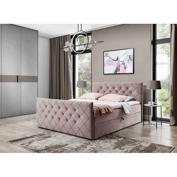 Boxspringová postel LENKA - 140x220, starorůžová + topper ZDARMA