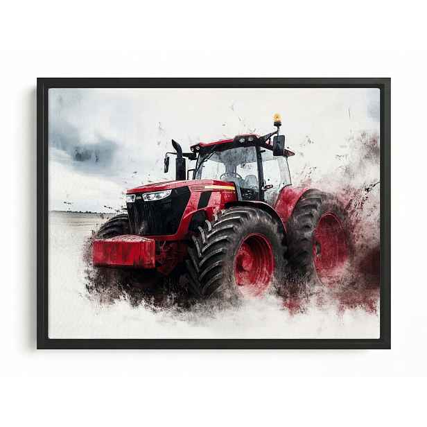 Obraz Rama American Box Červený Traktor Farma Pole Zemědělský Traktor 80x60