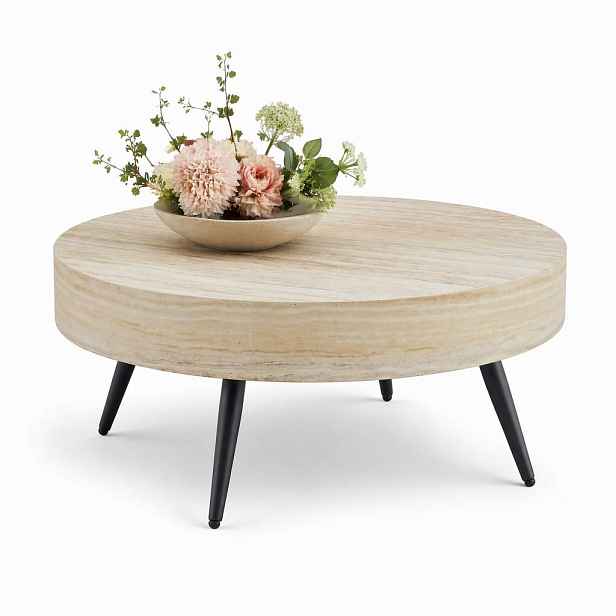 STILVORA KONFERENČNÍ STŮL v černé a přírodní barvě s dekorem dřeva do obýváku 70x70x35,5 cm