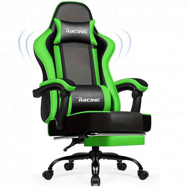 TEMU Kancelářská židle, Herní křeslo s houpací funkcí až 170°, Ergonomické herní křeslo s podnožkou, opěrkou hlavy a bederní podložkou, Polstrované