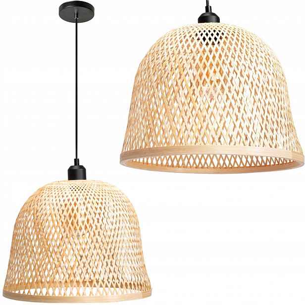 Závěsná lampa Boho Styl Pletená E27 Přírodní Ažurová Lehká Bambusová Kov