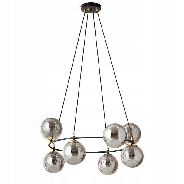Černý zlatý skleněný lustr grafit koule do obývacího pokoje kulatý 75 cm 8pk Emibig
