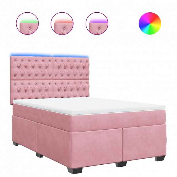 vidaXL Box spring postel s matrací růžová 140x190 cm samet
