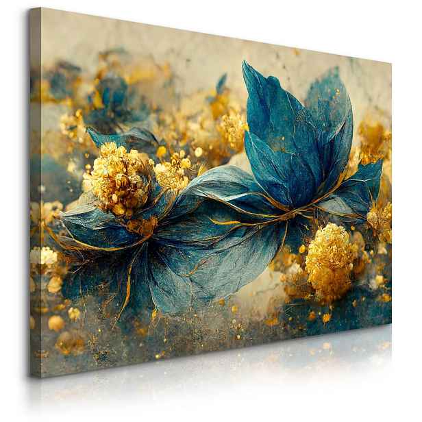 Muralo OBRAZ NA PLÁTNĚ Abstraktní Květiny Listy 3D Glamour Styl 70cm x 50cm