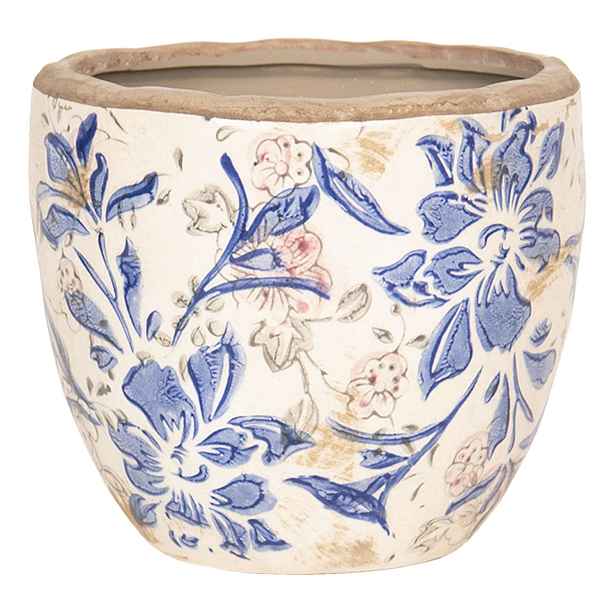 Okrasný květináč s modrými květy -  Ø 13*11 cm Clayre & Eef