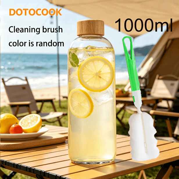 TEMU DOTOCOOK Borosilikátové skleněné lahve s víčky a čisticími kartáčky (barva náhodná). Jsou opakovaně použitelné, nepropustné a žáruvzdorné.