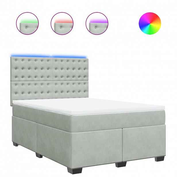 vidaXL Box spring postel s matrací světle šedá 140x190 cm samet