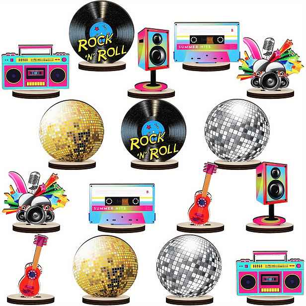 TEMU 16 ks Dřevěné disco párty dárky pro narozeninové hudební párty s 70. let, dekorace, dekorace na stůl