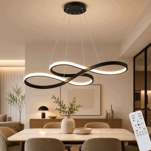 Závěsné svítidlo Černý lustr Led s dálkovým ovládáním 52W 3000–6500K 75 cm Comely