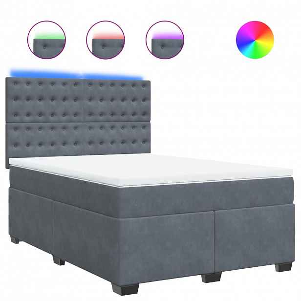 vidaXL Box spring postel s matrací tmavě šedý 140 x 190 cm samet