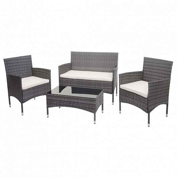 MCW POLY-RATTAN SADA Šedá, krémově bílá