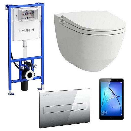 Akční balíček Laufen RIVA závěsné WC + podomítkový modul + WC tlačítko chrom lesk + tablet