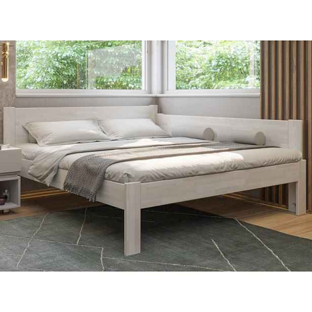 Rohová postel se zástěnou vpravo, bělený buk, 180x200 cm