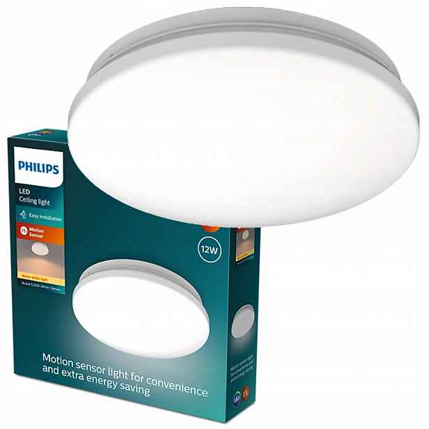 Stropní Svítidlo Stropní Svítidlo 12W 1350lm 2700K Snímač soumraku Bílá Philips
