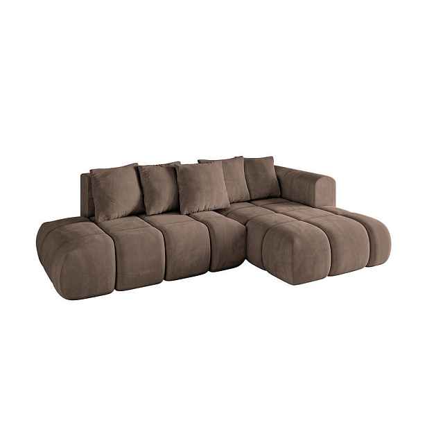 ALTDECOR ROHOVÁ SEDAČKA s funkcí spaní a otomanem, pravá CLOUD-L-v1 280x185x90 Hnědá Velur