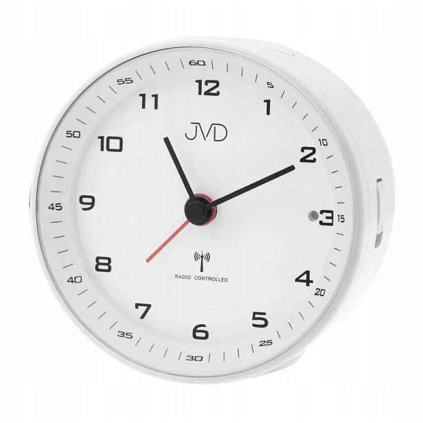 Bílý Kulatý Budík Jvd RB978.2 Alarm Snooze Řízený Rádiem