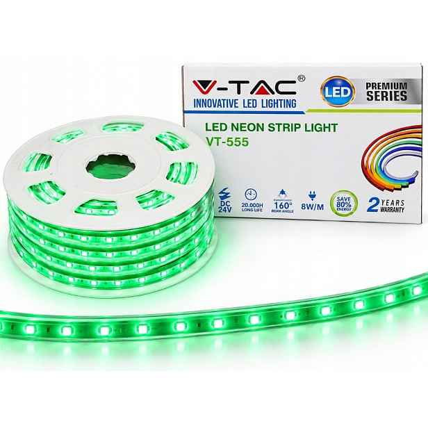 Led pásek Neon Flex 10M 8W/m 6400K studený 24V V-tac IP68 5MM Zelený