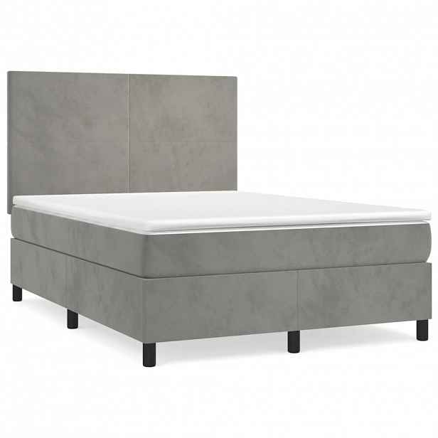 vidaXL Box spring postel s matrací světle šedá 140x200 cm samet