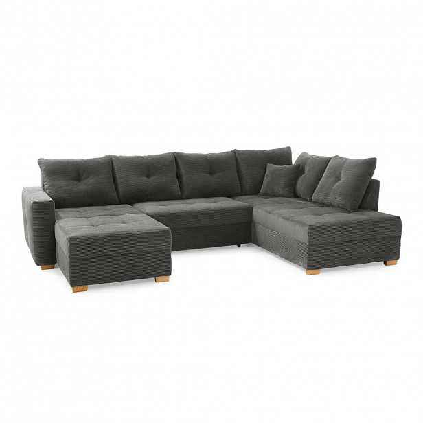 luma-home SEDACÍ SOUPRAVA s funkcí lůžka a úložným prostorem pod postelí, tvar písmene U, 313 × 200 × 92 cm (Š×H×V), manšestr tmavě šedý / 15220